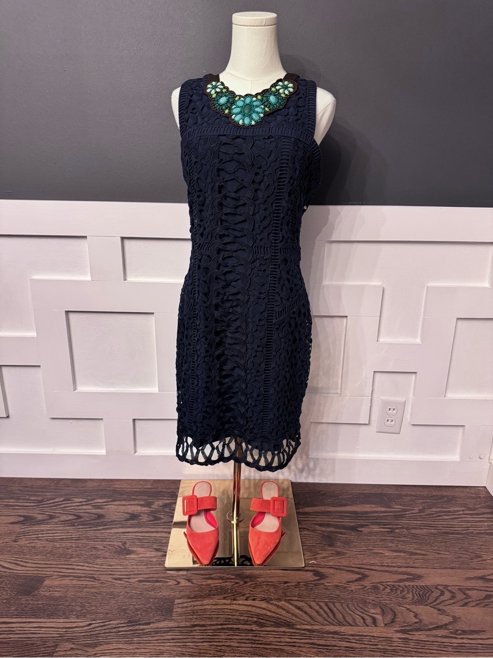 Greylin crochet mini Sheath Dress - Navy